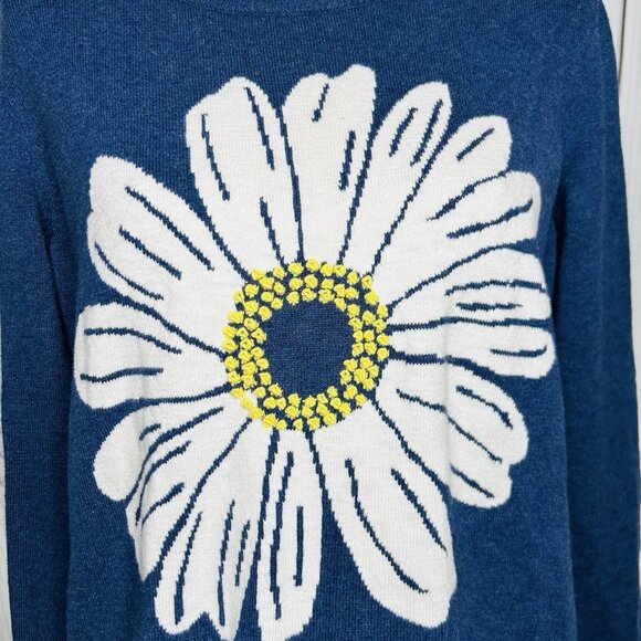 Coldwater Creek Daisy Sweater Sz L Embroidered Daisy Flower Minimalist Blue - Picture 4 of 9